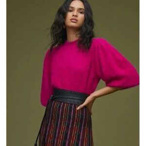 Callahan Knitwear Womens XL Fuchsia Pink Fuzzy Eyelash Sweater‎ Crew Neck